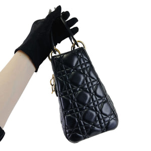 Medium Lady Dior Cannage Lambskin Black GHW