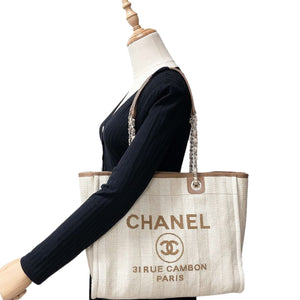 Medium Deauville Canvas Tote Beige SHW