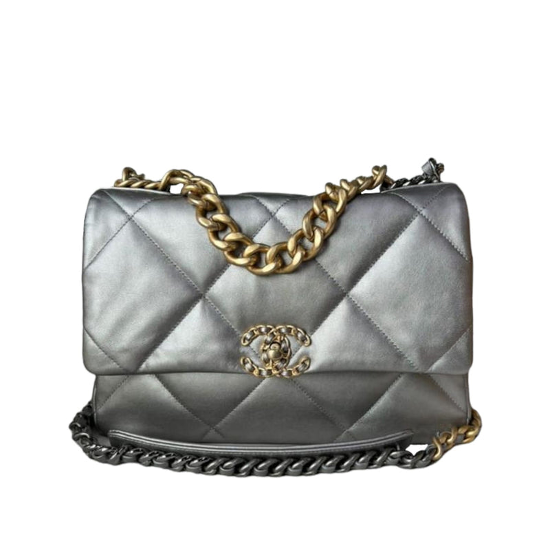 Chanel Medium 19 Flap Bag Grey Calfskin Mixed Hardware