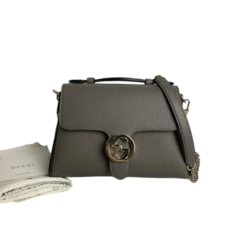 Interlocking GG Calfskin Leather Grey GHW