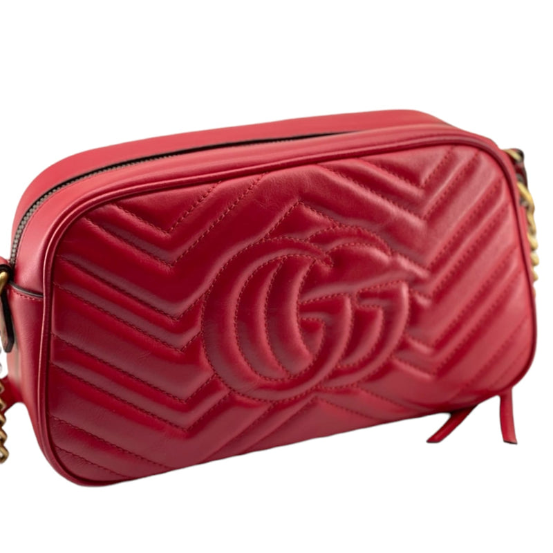 Gucci GG Marmont Camera Bag Matelasse Velvet Small Hibiscus Red