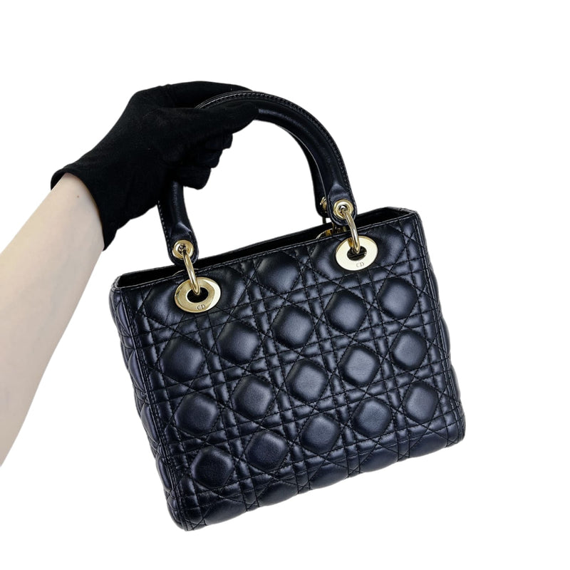 Medium Lady Dior Cannage Lambskin Black GHW