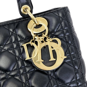 Medium Lady Dior Cannage Lambskin Black GHW