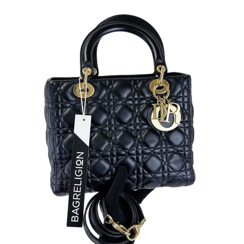 Medium Lady Dior Cannage Lambskin Black GHW