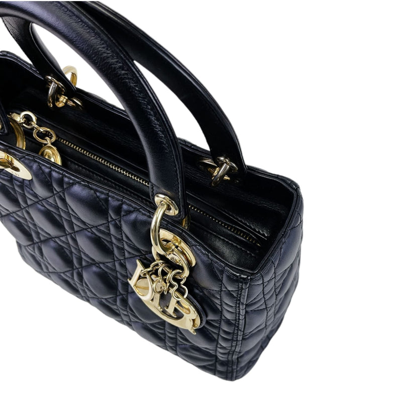 Medium Lady Dior Cannage Lambskin Black GHW