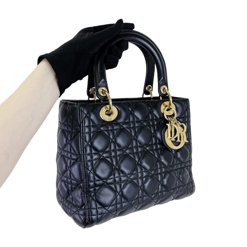 Medium Lady Dior Cannage Lambskin Black GHW