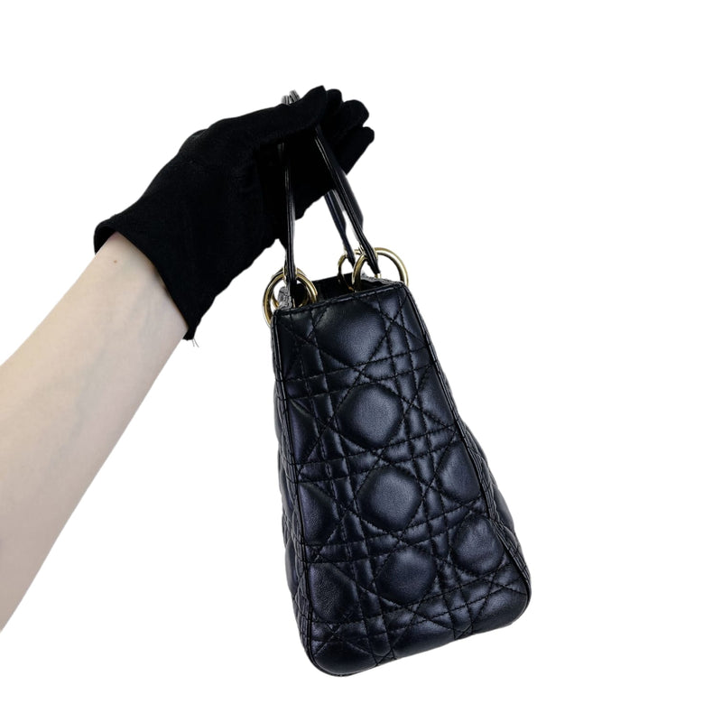 Medium Lady Dior Cannage Lambskin Black GHW