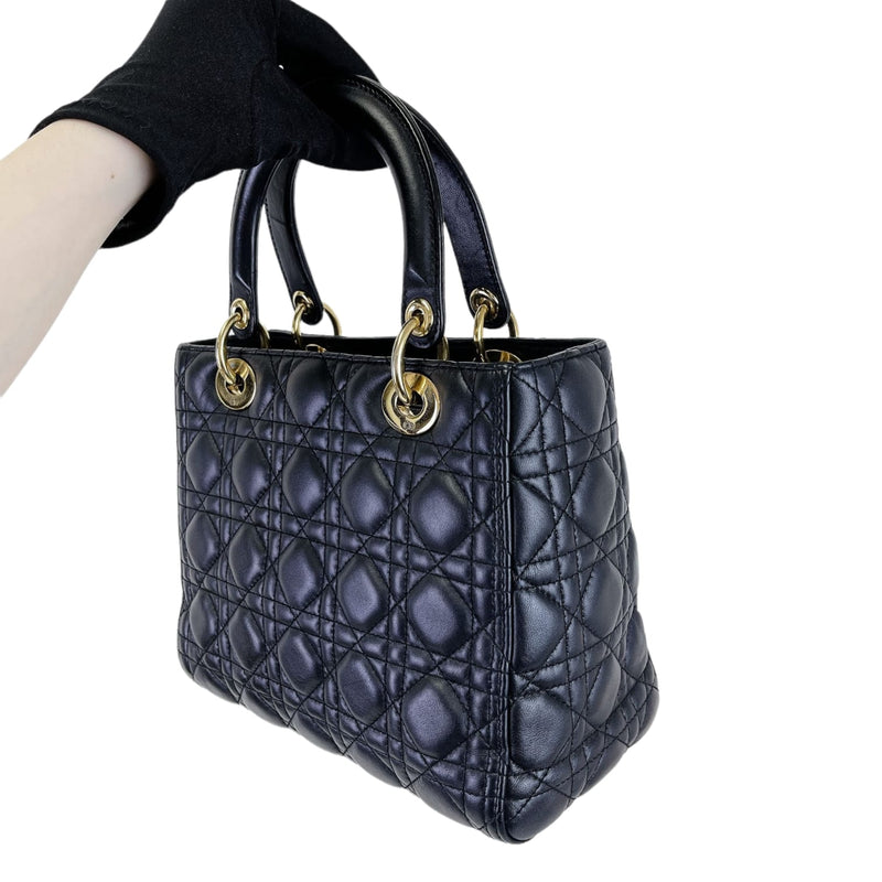 Medium Lady Dior Cannage Lambskin Black GHW