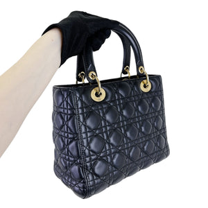 Medium Lady Dior Cannage Lambskin Black GHW