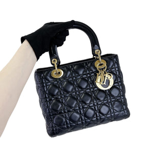 Medium Lady Dior Cannage Lambskin Black GHW