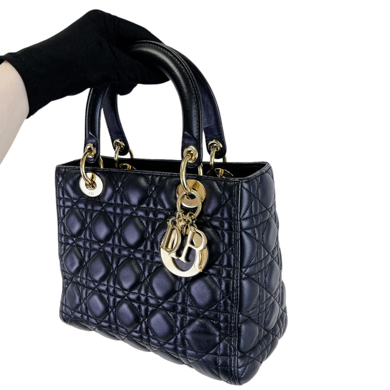 Medium Lady Dior Cannage Lambskin Black GHW