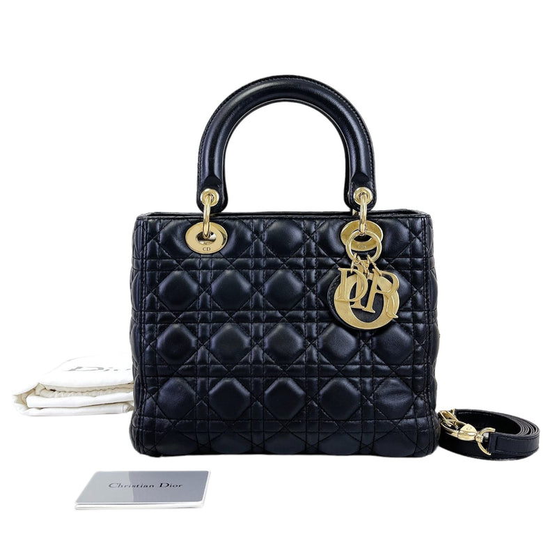 Medium Lady Dior Cannage Lambskin Black GHW