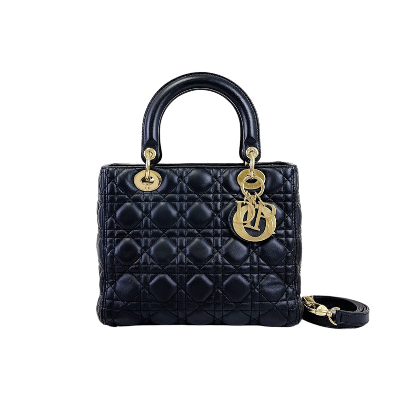 Medium Lady Dior Cannage Lambskin Black GHW