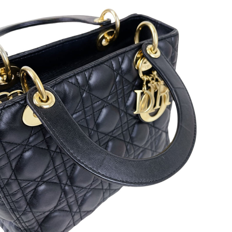 Medium Lady Dior Cannage Lambskin Black GHW