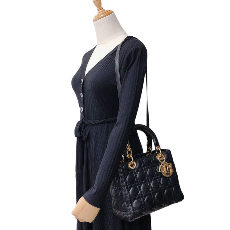 Medium Lady Dior Cannage Lambskin Black GHW