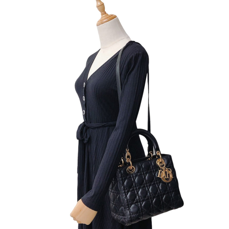 Medium Lady Dior Cannage Lambskin Black GHW