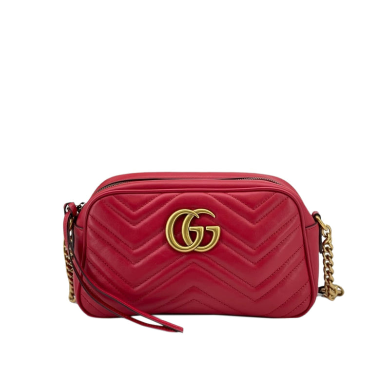 Gucci GG Marmont Camera Bag Matelasse Velvet Small Hibiscus Red in