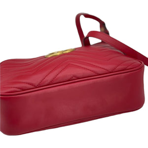 Small GG Marmont Camera Matelassé Hibiscus Red