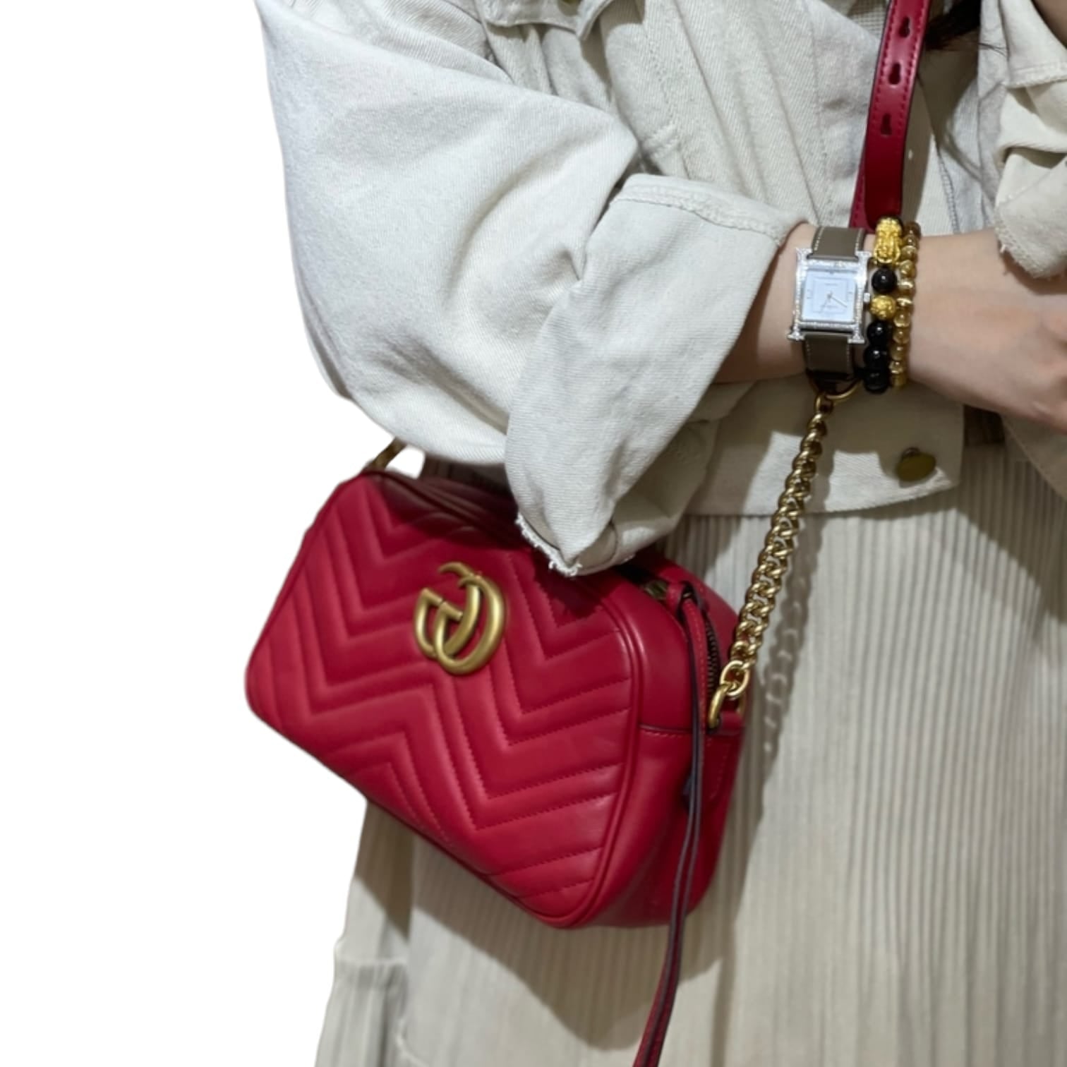 Gucci Small GG Marmont Camera Matelassé Hibiscus Red – Bag