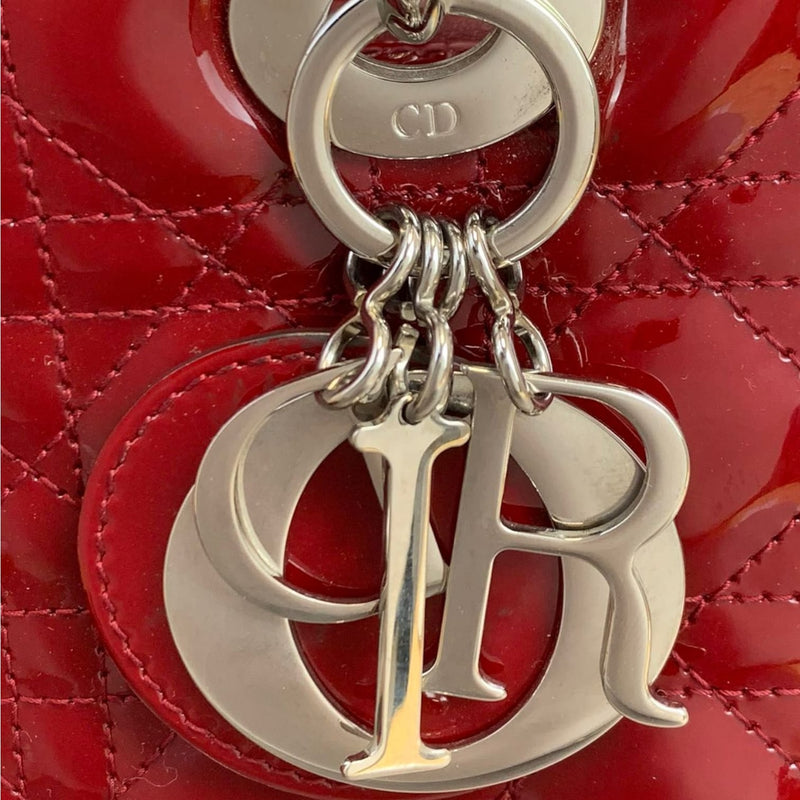 Medium Lady Dior Cannage Patent Red SHW