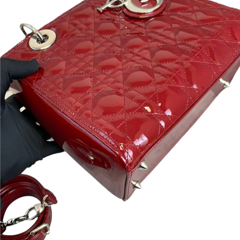 Medium Lady Dior Cannage Patent Red SHW