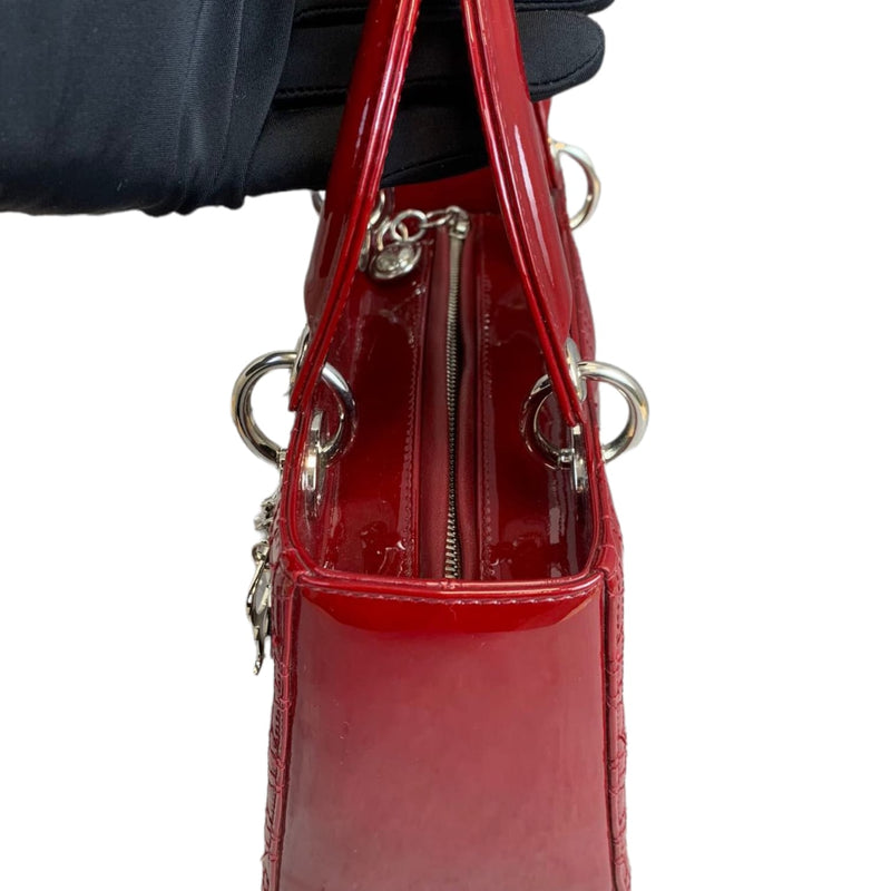 Medium Lady Dior Cannage Patent Red SHW