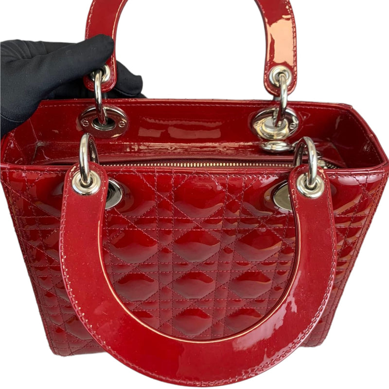 Medium Lady Dior Cannage Patent Red SHW