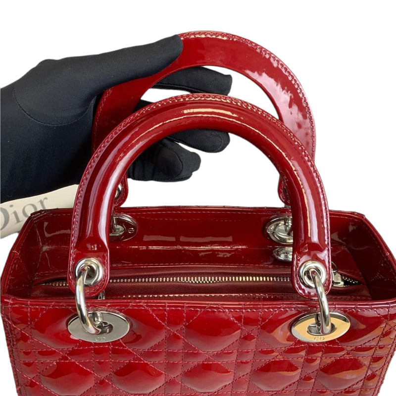 Medium Lady Dior Cannage Patent Red SHW