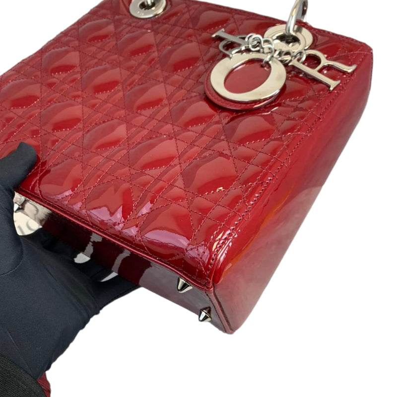 Medium Lady Dior Cannage Patent Red SHW