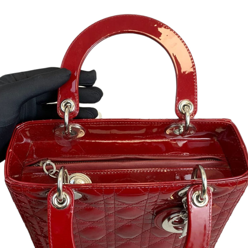 Medium Lady Dior Cannage Patent Red SHW