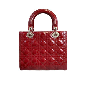 Medium Lady Dior Cannage Patent Red SHW