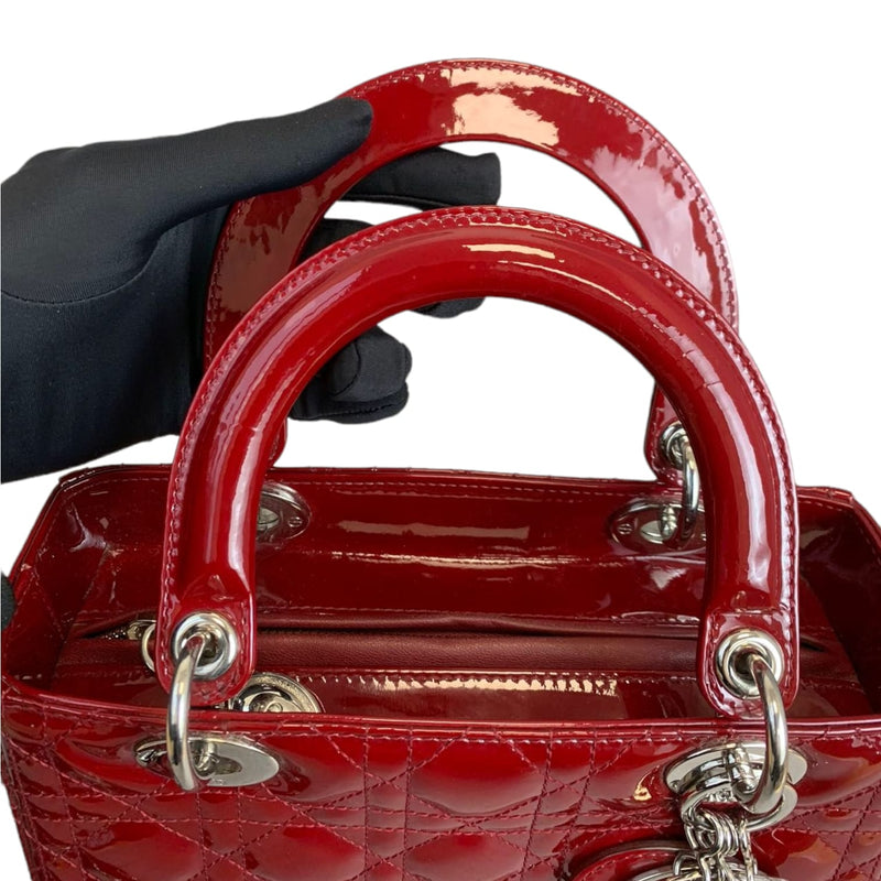 Medium Lady Dior Cannage Patent Red SHW