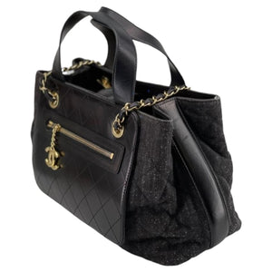 Denim Quilted Shopping Tote Black GHW
