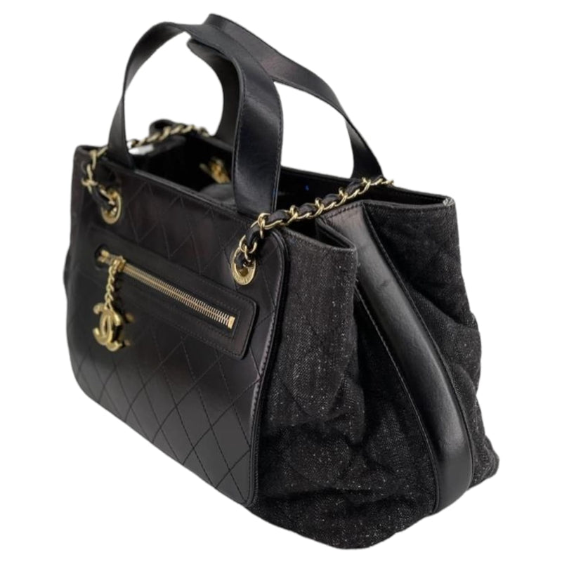 Denim Quilted Shopping Tote Black GHW