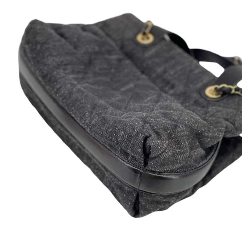 Denim Quilted Shopping Tote Black GHW