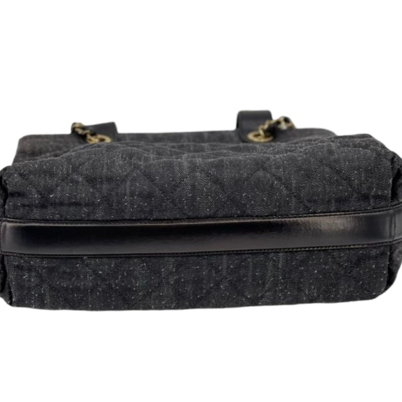 Denim Quilted Shopping Tote Black GHW