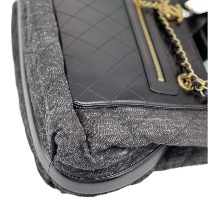 Denim Quilted Shopping Tote Black GHW