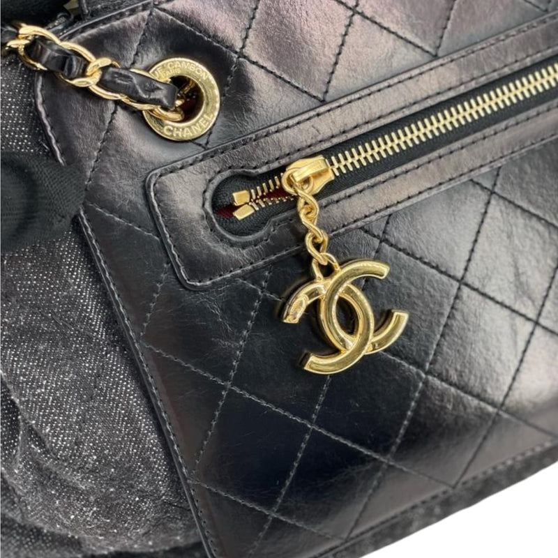 Denim Quilted Shopping Tote Black GHW