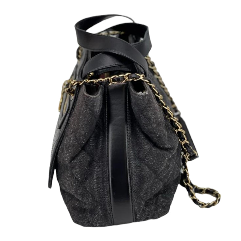 Denim Quilted Shopping Tote Black GHW