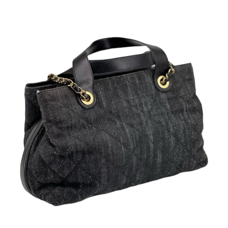 Denim Quilted Shopping Tote Black GHW