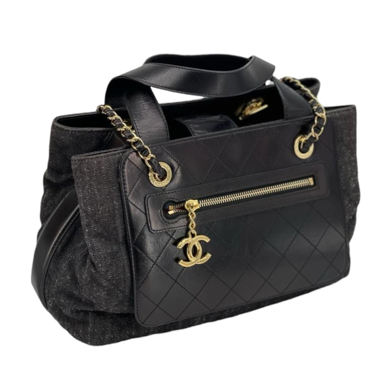 Denim Quilted Shopping Tote Black GHW