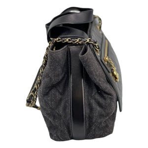 Denim Quilted Shopping Tote Black GHW