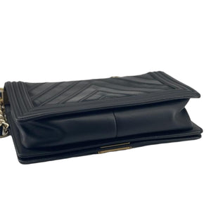 New Medium Chevron Boy Bag Mixed Leather Black GHW