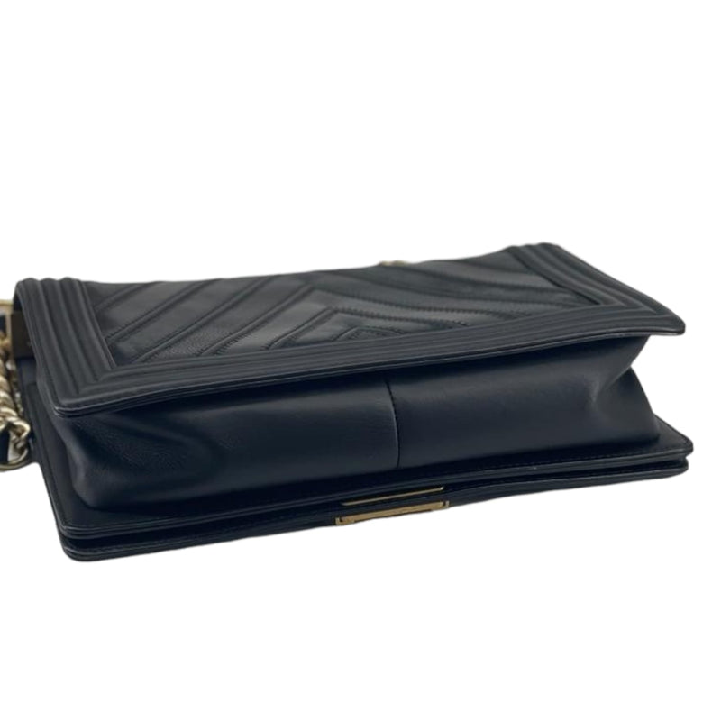 New Medium Chevron Boy Bag Mixed Leather Black GHW