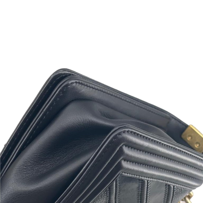New Medium Chevron Boy Bag Mixed Leather Black GHW