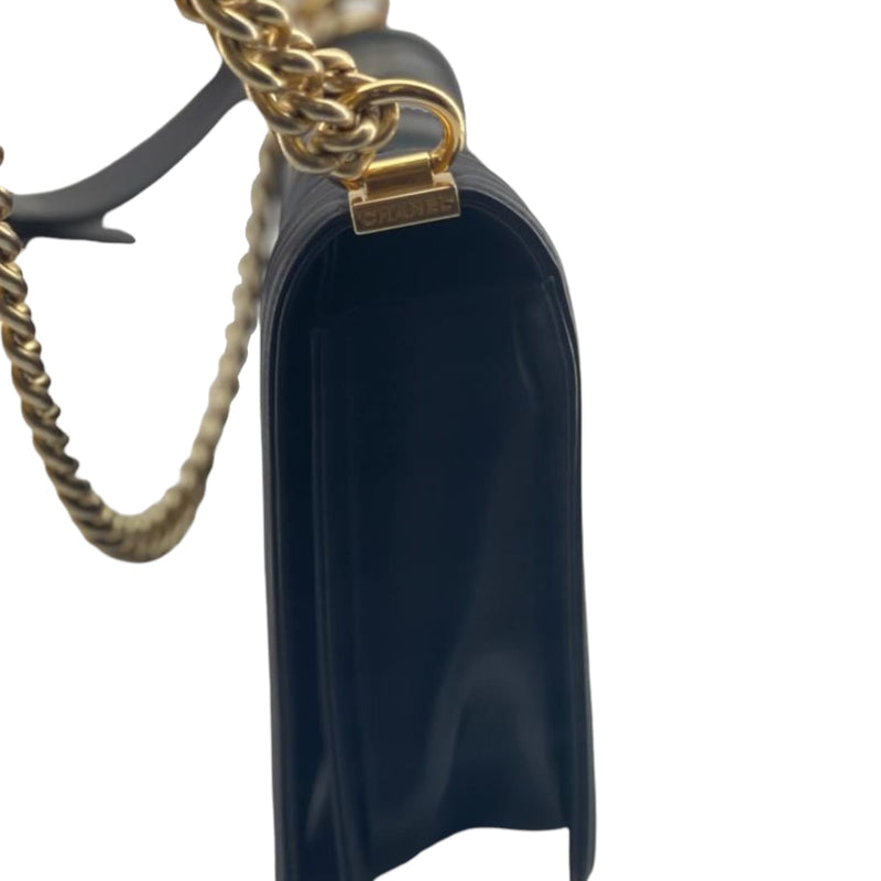 New Medium Chevron Boy Bag Mixed Leather Black GHW