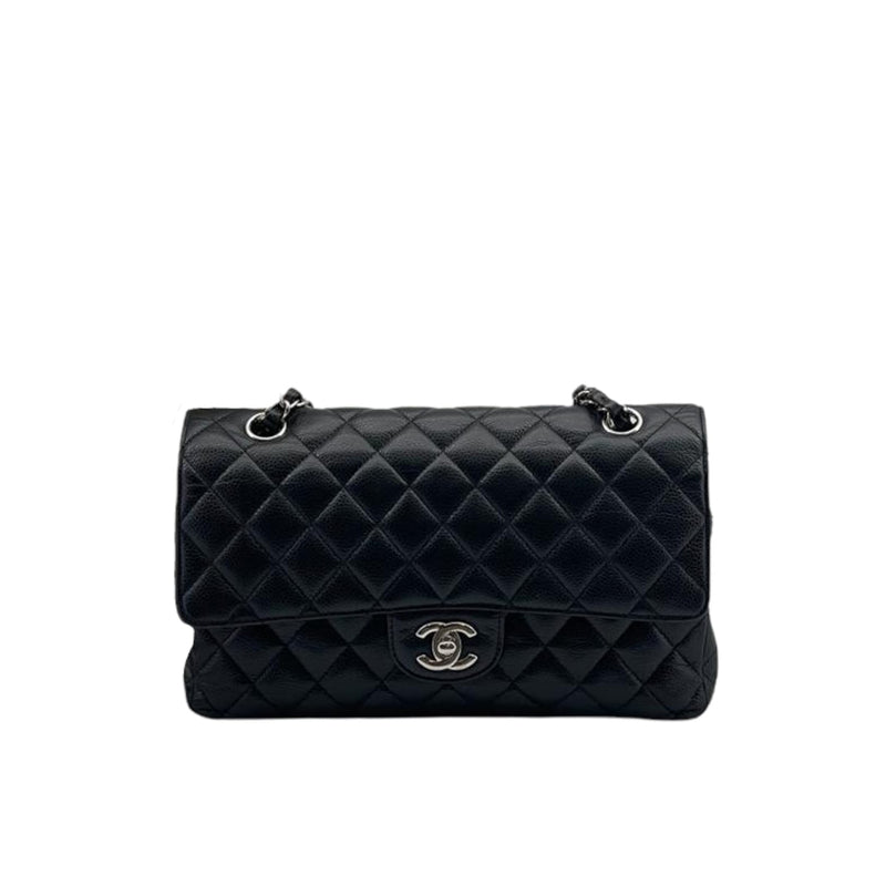 Medium Classic Double Flap Caviar Black SHW