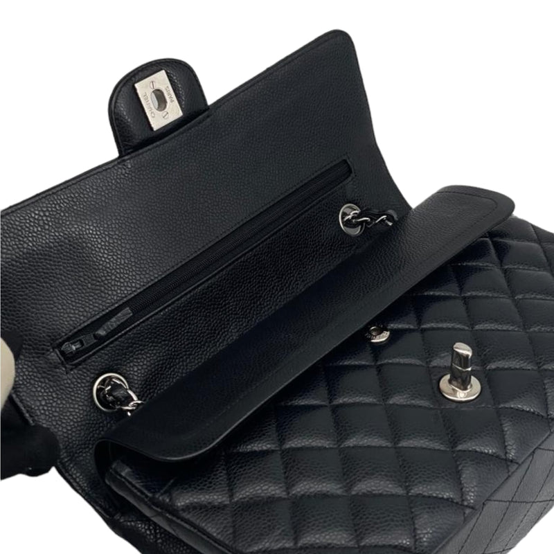 Medium Classic Double Flap Caviar Black SHW