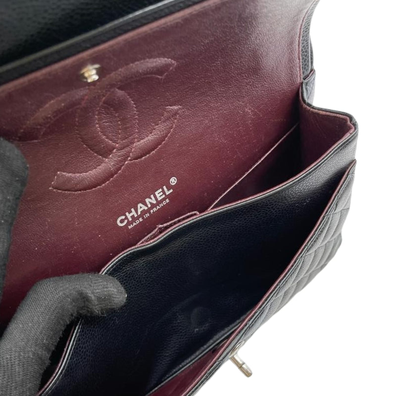 Medium Classic Double Flap Caviar Black SHW