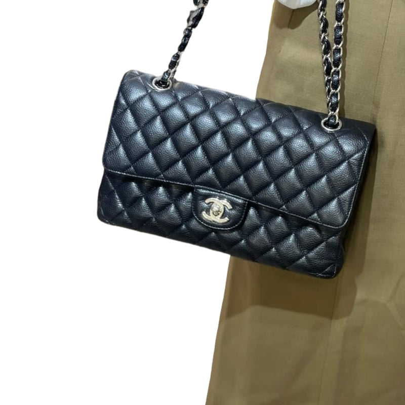 Medium Classic Double Flap Caviar Black SHW